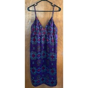 Banana Republic VINTAGE 100% Silk Purple Paisley Babydoll Dress Smocked Y2K Boho
